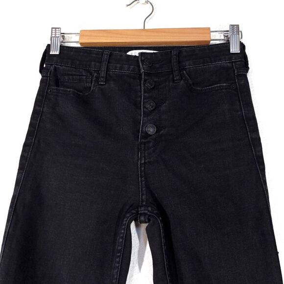 ABERCROMBIE and FITCH High Rise Raw Hem Distressed Super Skinny Jeans Black 25 - Picture 3 of 11